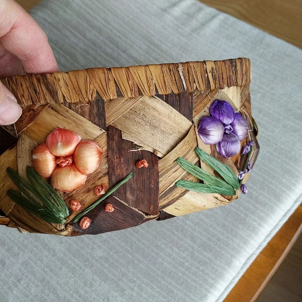 Vintage Floral Woven Tropical Versatile Nature Basket